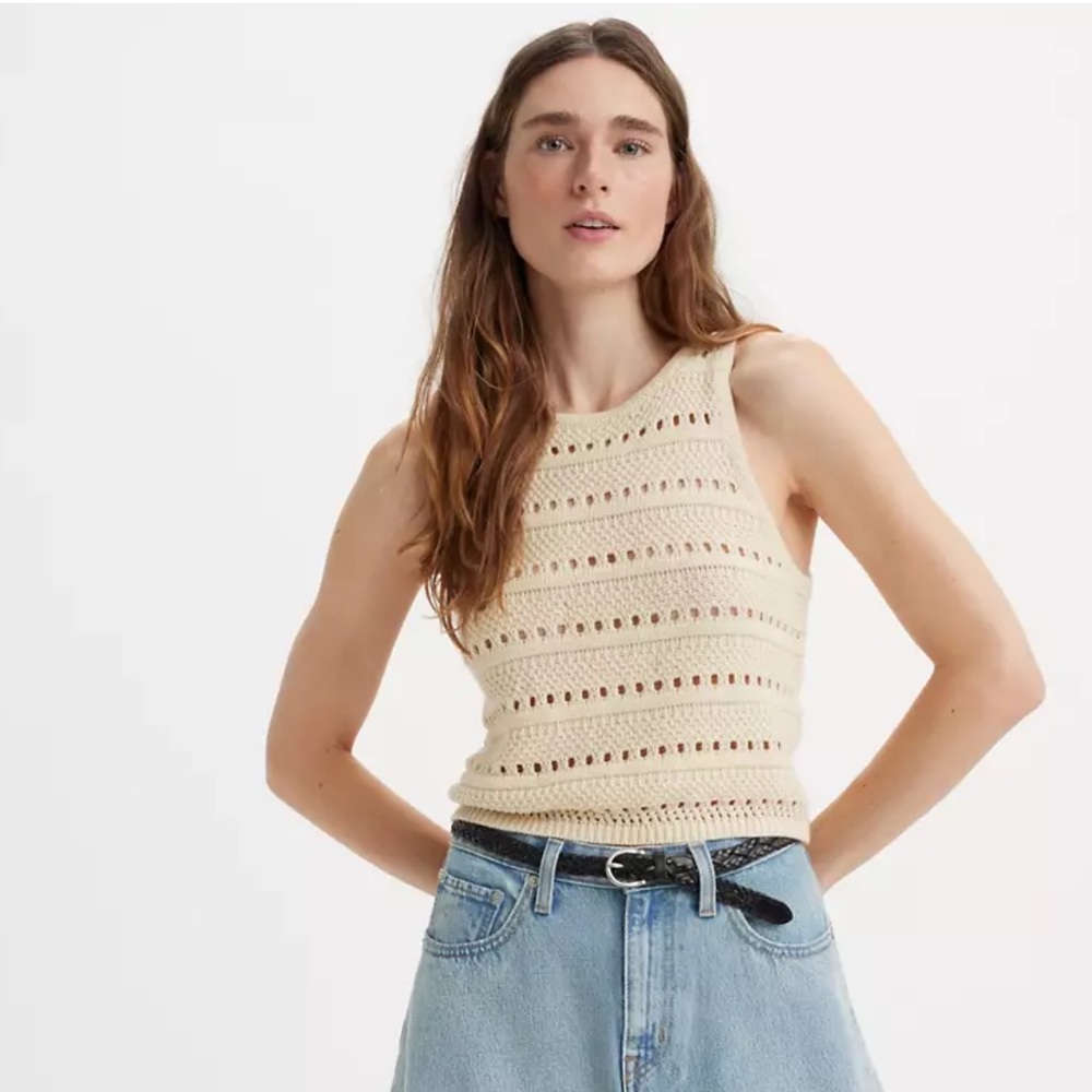 Levi’s superbloom crochet open knit sleeveless sweater vest tank top cream xs
